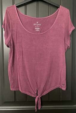 American Eagle Soft & Sexy Maroon Tie-Front Short Sleeve T-Shirt Size Large